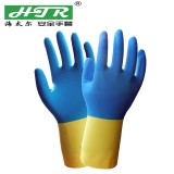 海太尔 10-228防化手套 橡胶双色植绒衬里防滑胶皮手套