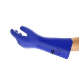 安思尔 14-663防化手套蓝色PVC防滑耐酸碱手套直筒劳保防护手套
