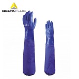 代尔塔 201766防化手套 PVC涂层棉衬里加长款62CM耐酸碱化工电子工业无缝针织棉手套