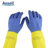 安思尔 2245氯丁橡胶防化手套 防酸碱液体化学品处理内衬植绒手套